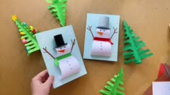 Зимняя открытка Снеговик, поделка в сад и школу, маме, бабушке, Новый год, аппликация 
