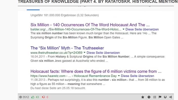 TREASURES OF KNOWLEDGE (PART 4. BY RATATOSKR. HISTORICAL MENTIONS OF 6 MILLION) (CENSORED BY YT)