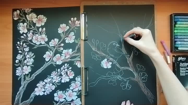 Мастер-класс - Рисуем масляной пастелью Цветение сакуры