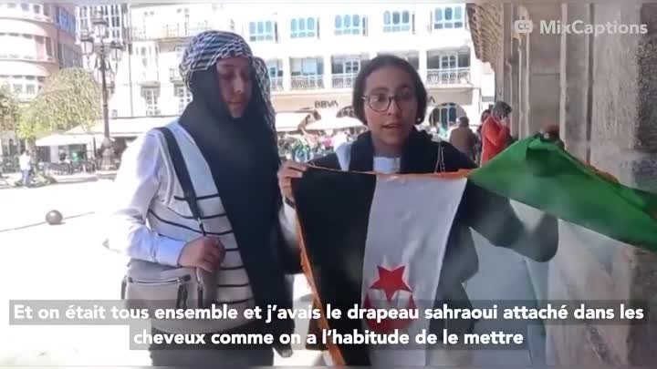 Un marroquí agrede a dos chicas saharauis, una de ellas menor de edad, en una manifestación pro palestina en Galicia. El hipócrita transmitió su agresión en directo arrancando la bandera saharaui a las chicas