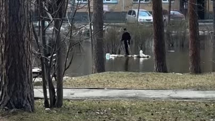Новосибирский школьник устроил заплыв на сапе в Тимирязевском сквере