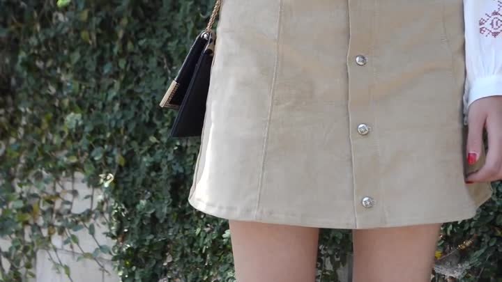 DIY Button Front A-line Corduroy Skirt